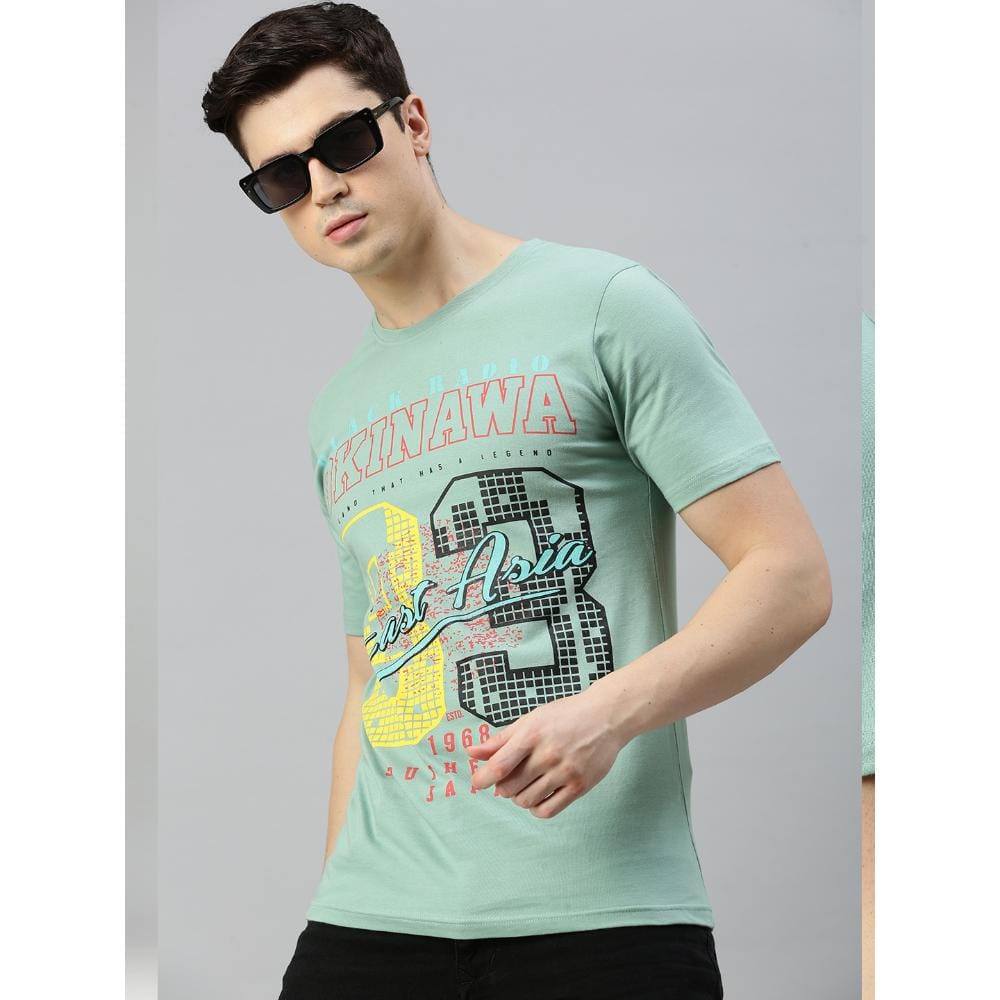 BLACK RADIO Mens Round neck Short Sleeve Graphic Printed Reseda Green T-Shirt