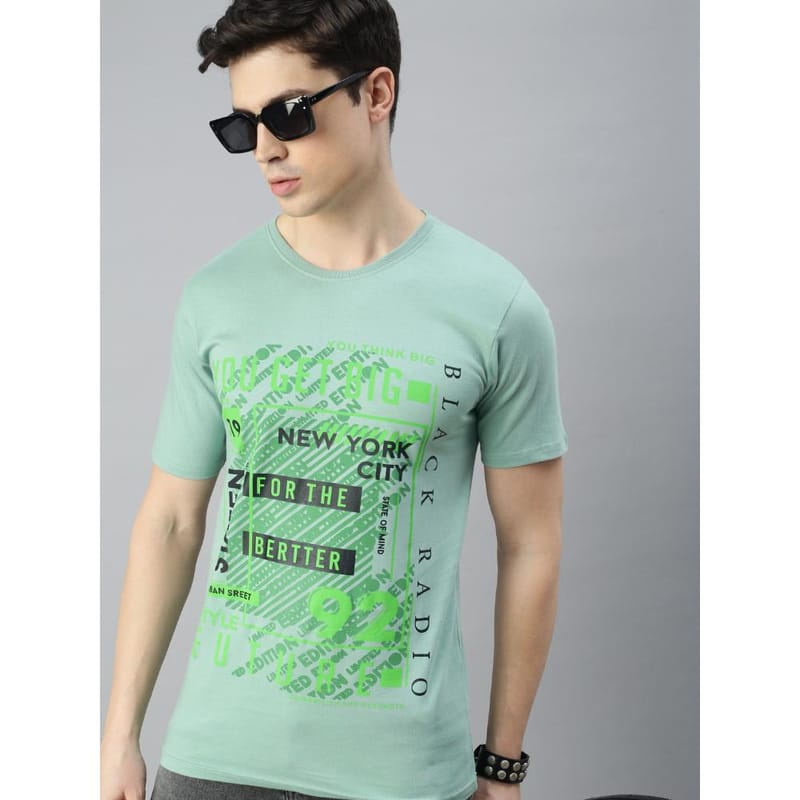 BLACK RADIO Mens Round neck Short Sleeve Graphic Printed Reseda Green T-Shirt