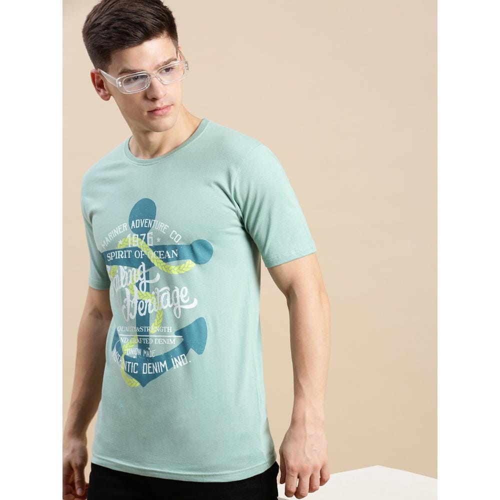 BLACK RADIO Mens Round neck Short Sleeve Graphic Printed Reseda Green T-Shirt