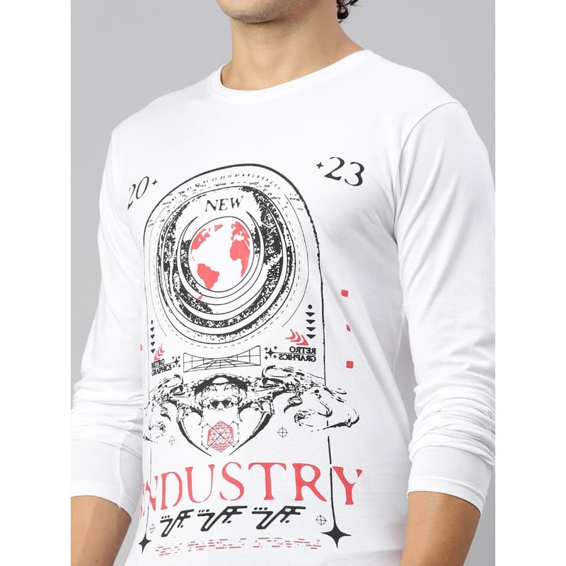 BLACK RADIO Mens Round neck Long Sleeve Graphic Printed White T-Shirt