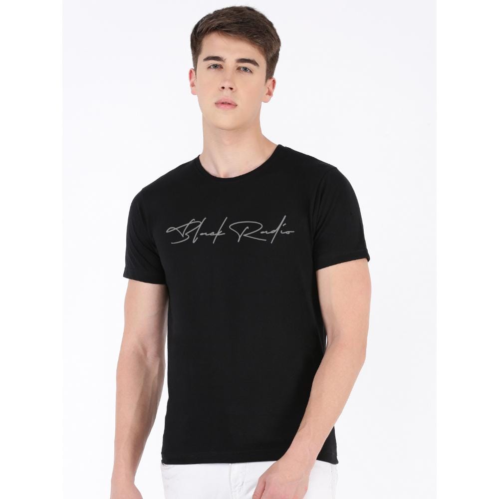 BLACK RADIO Mens Round Neck Short Sleeve Printed T-Shirt