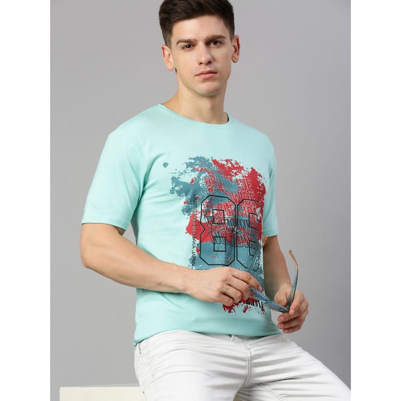 BLACK RADIO Mens Round neck Short Sleeve Graphic Printed Aqua T-Shirt