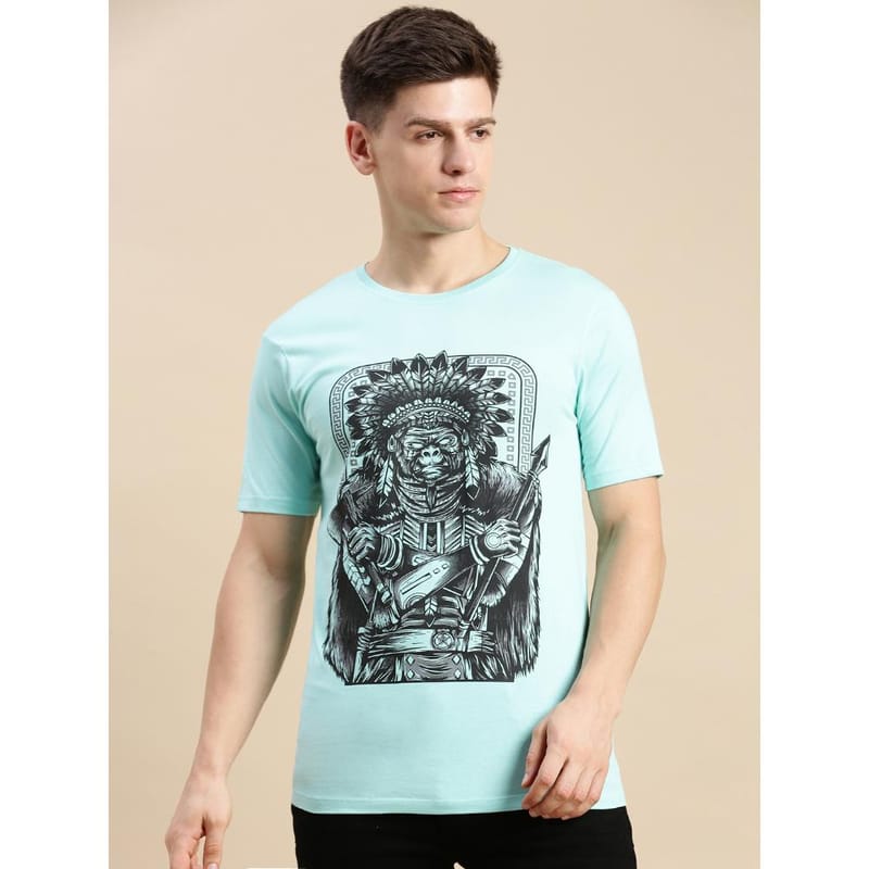 BLACK RADIO Mens Round neck Short Sleeve Graphic Printed Aqua T-Shirt