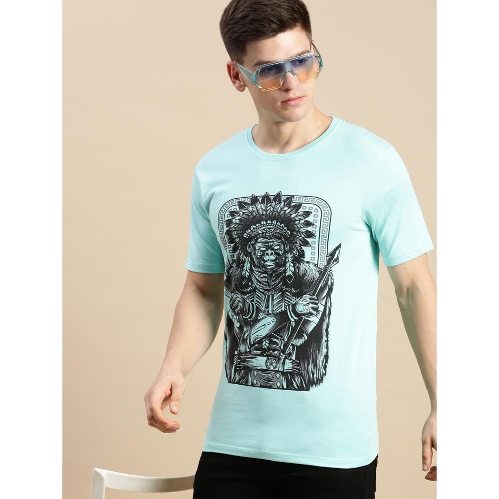 BLACK RADIO Mens Round neck Short Sleeve Graphic Printed Aqua T-Shirt