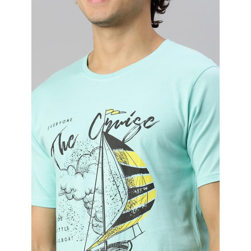 BLACK RADIO Mens Round neck Short Sleeve Graphic Printed Aqua T-Shirt