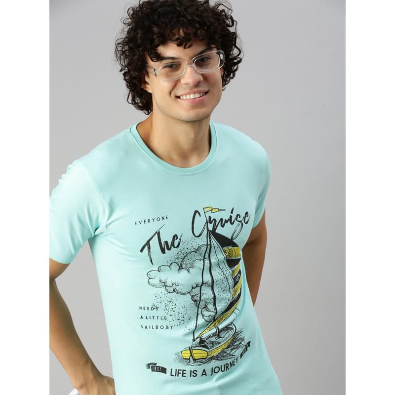 BLACK RADIO Mens Round neck Short Sleeve Graphic Printed Aqua T-Shirt