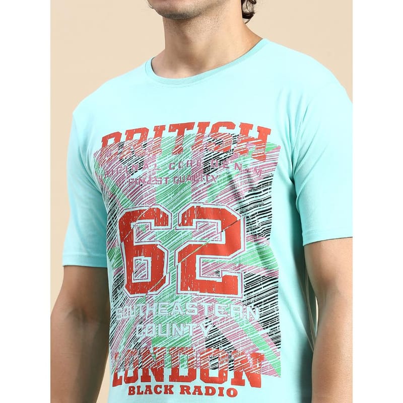 BLACK RADIO Mens Round neck Short Sleeve Graphic Printed Aqua T-Shirt