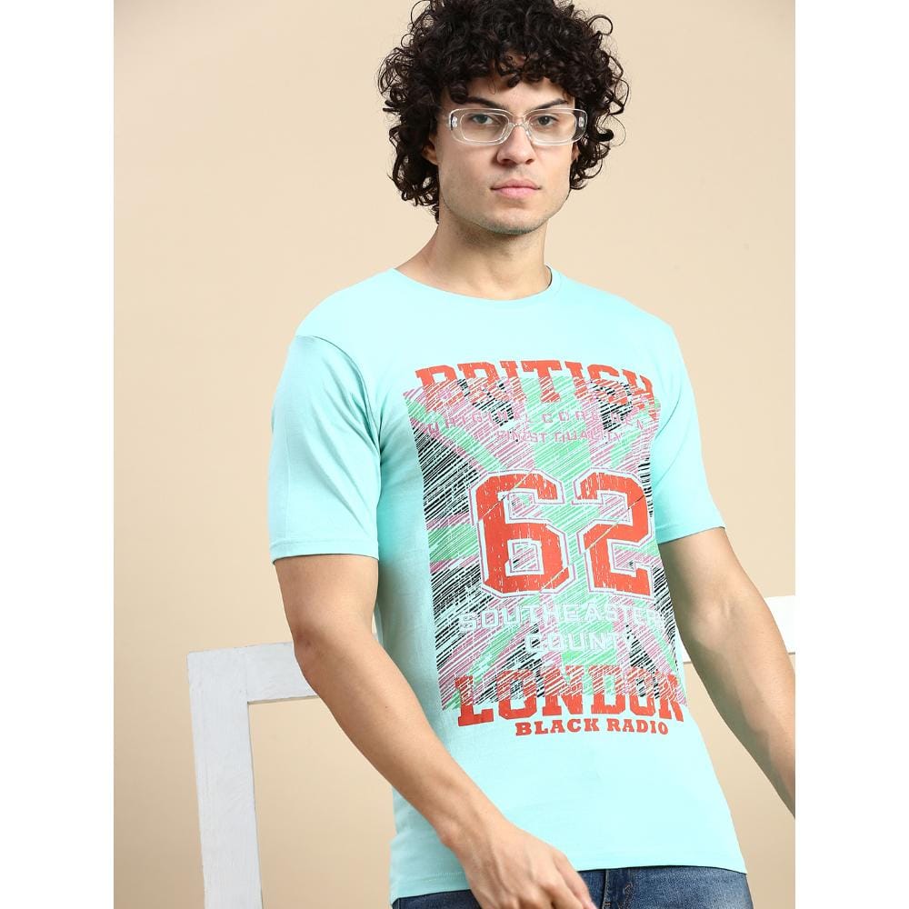 BLACK RADIO Mens Round neck Short Sleeve Graphic Printed Aqua T-Shirt