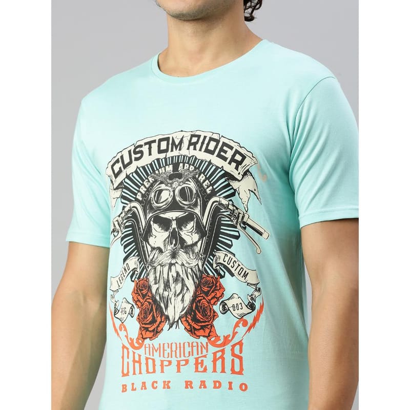 BLACK RADIO Mens Round neck Short Sleeve Graphic Printed Aqua T-Shirt