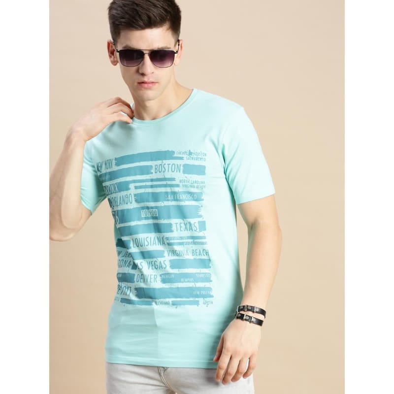 BLACK RADIO Mens Round neck Short Sleeve Graphic Printed Aqua T-Shirt