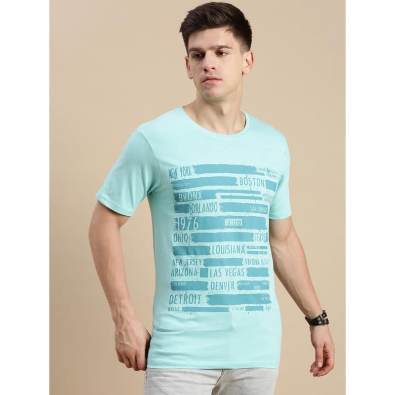 BLACK RADIO Mens Round neck Short Sleeve Graphic Printed Aqua T-Shirt