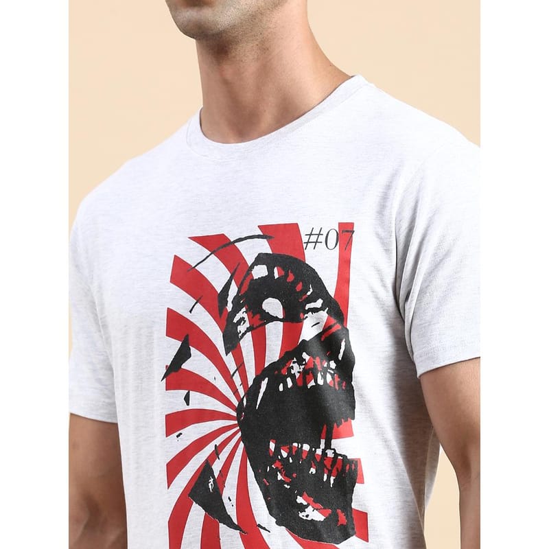 BLACK RADIO Mens Round neck Short Sleeve Graphic Printed Off White T-Shirt