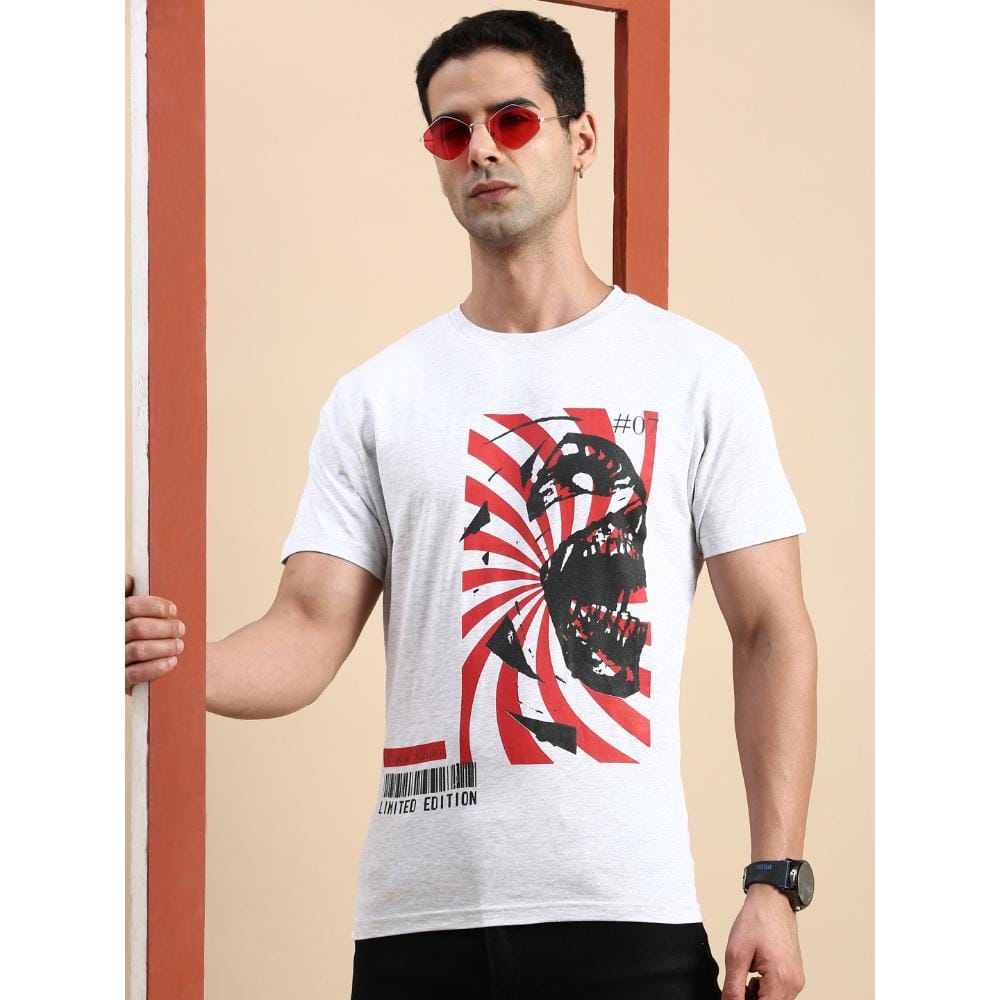 BLACK RADIO Mens Round neck Short Sleeve Graphic Printed Off White T-Shirt