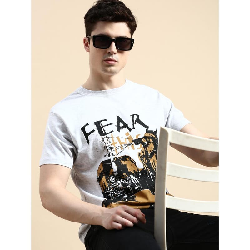 BLACK RADIO Mens Round neck Short Sleeve Graphic Printed Off White T-Shirt