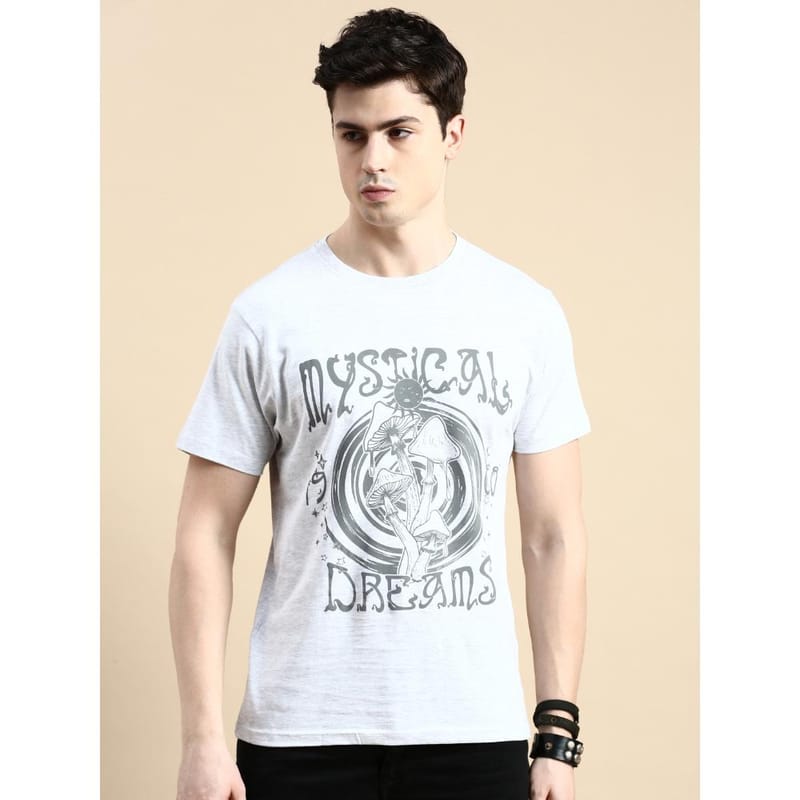 BLACK RADIO Mens Round neck Short Sleeve Graphic Printed Off White T-Shirt