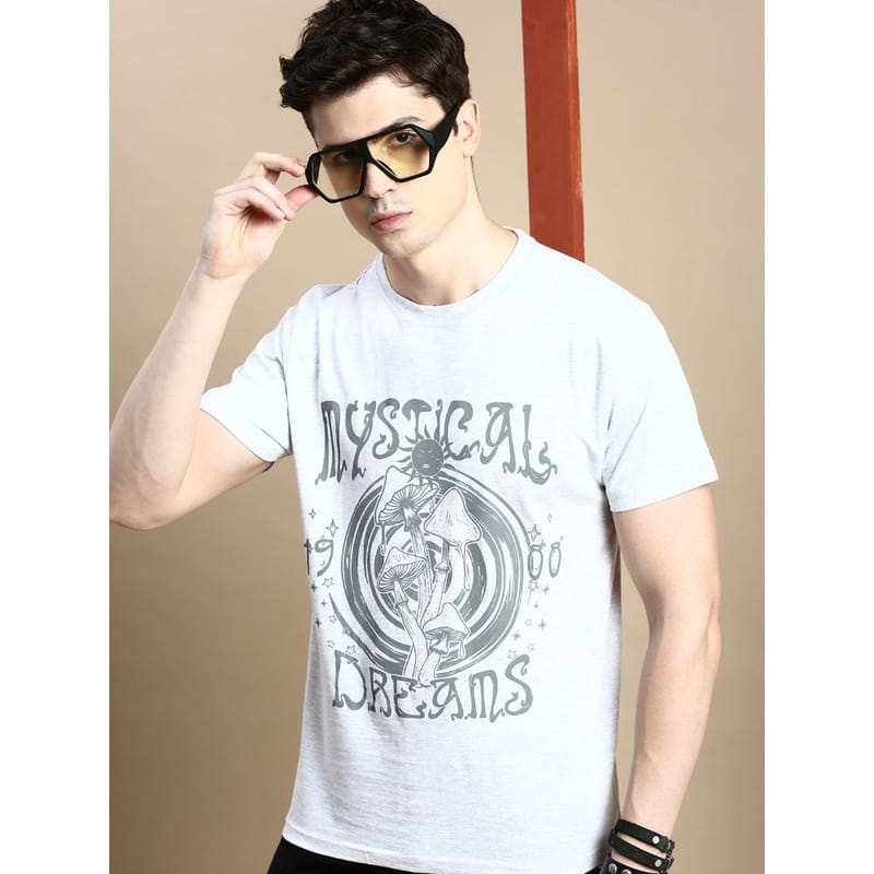 BLACK RADIO Mens Round neck Short Sleeve Graphic Printed Off White T-Shirt