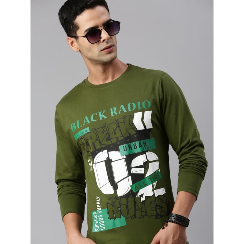 BLACK RADIO Mens Round Neck Long Sleeve T-Shirt