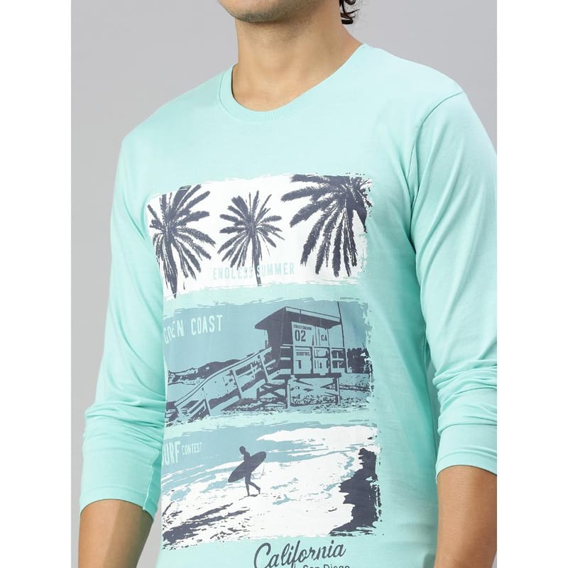 BLACK RADIO Mens Round neck Long Sleeve Graphic Printed Aqua T-Shirt