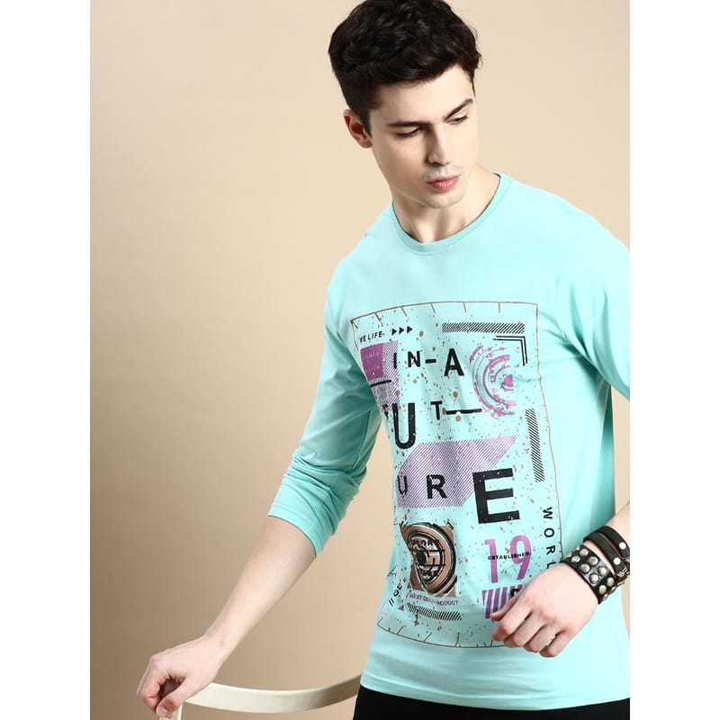 BLACK RADIO Mens Round neck Long Sleeve Graphic Printed Aqua T-Shirt