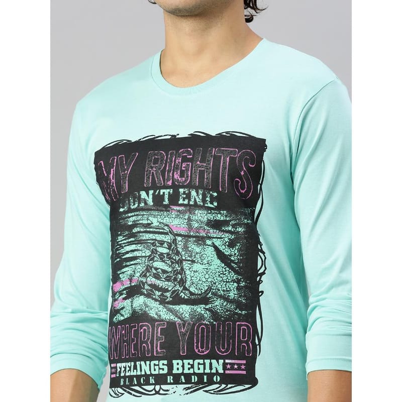 BLACK RADIO Mens Round neck Long Sleeve Graphic Printed Aqua T-Shirt