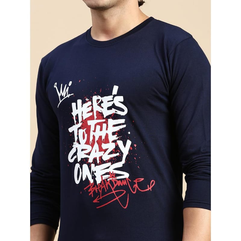 BLACK RADIO Mens Round neck Long Sleeve Graphic Printed Navy T-Shirt