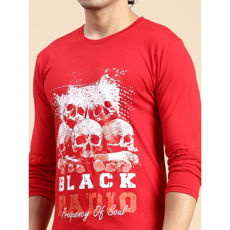 BLACK RADIO Mens Round neck Long Sleeve Graphic Printed Red T-Shirt