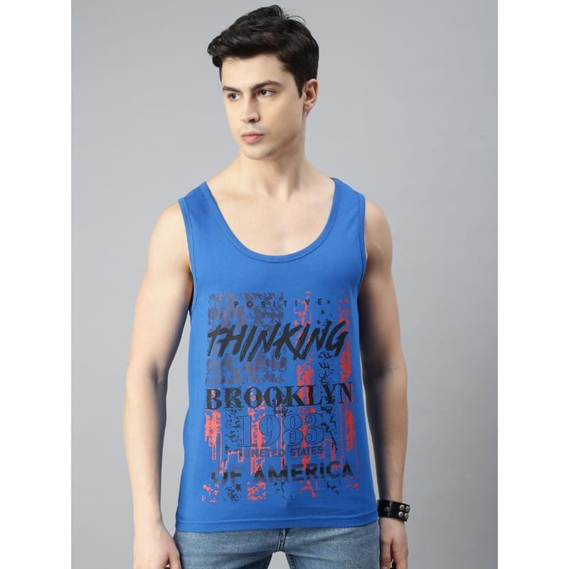 BLACK RADIO Mens Scoop Neck Sleeveless Graphic Printed Royal Blue T-Shirt