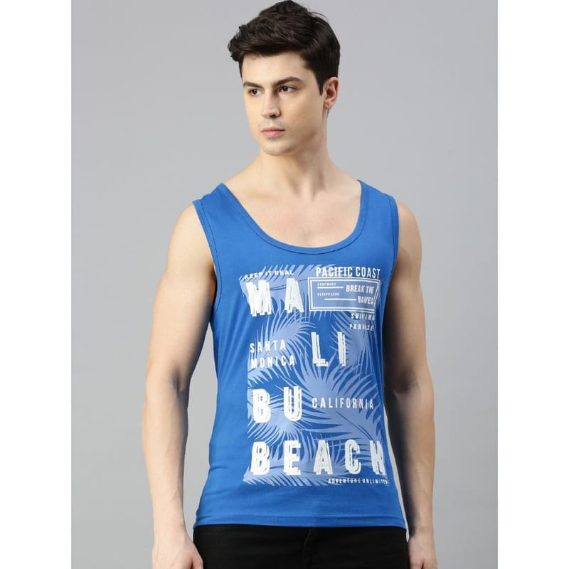 BLACK RADIO Mens Scoop Neck Sleeveless Graphic Printed Royal Blue T-Shirt