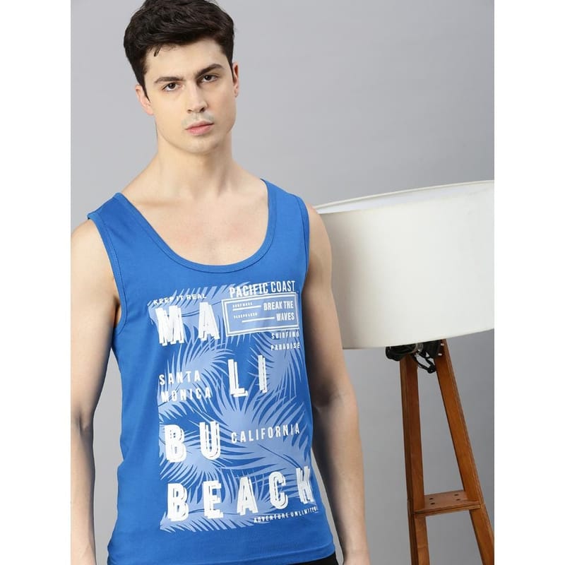 BLACK RADIO Mens Scoop Neck Sleeveless Graphic Printed Royal Blue T-Shirt