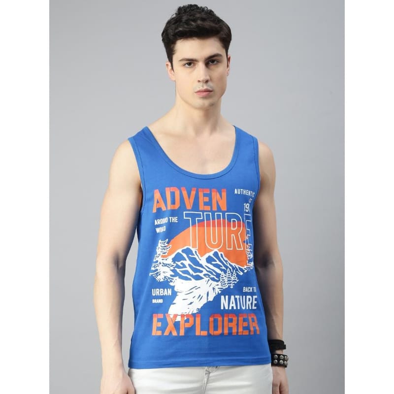 BLACK RADIO Mens Scoop Neck Sleeveless Graphic Printed Royal Blue T-Shirt