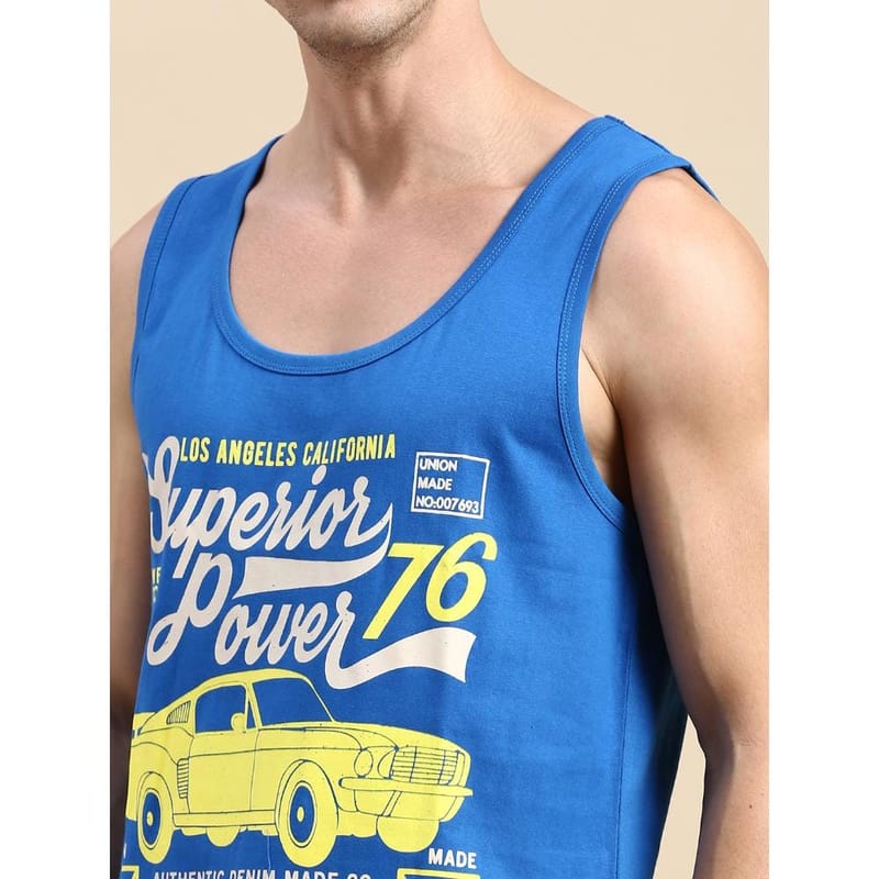 BLACK RADIO Mens Scoop Neck Sleeveless Graphic Printed Royal Blue T-Shirt