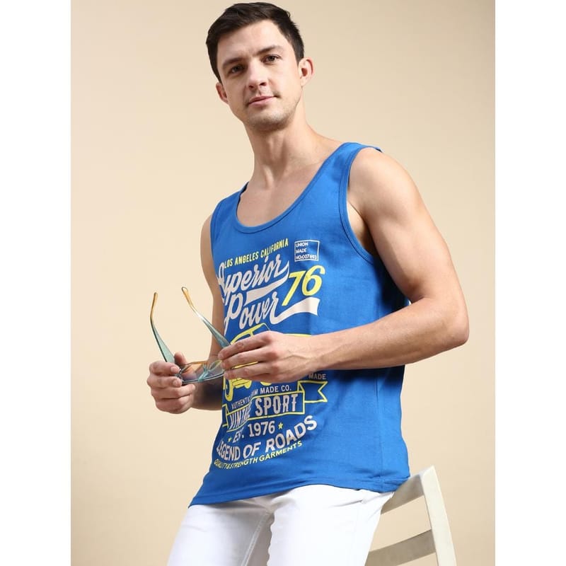 BLACK RADIO Mens Scoop Neck Sleeveless Graphic Printed Royal Blue T-Shirt