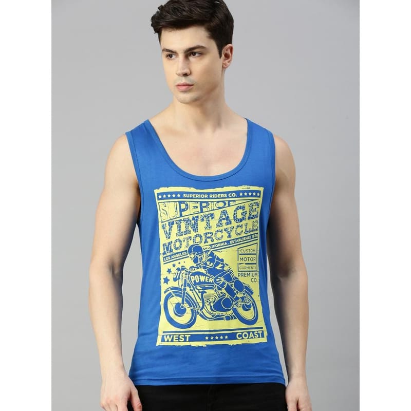 BLACK RADIO Mens Scoop Neck Sleeveless Graphic Printed Royal Blue T-Shirt