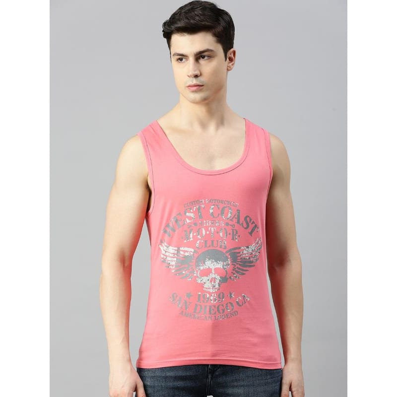 BLACK RADIO Mens Scoop Neck Sleeveless Graphic Printed Pink T-Shirt