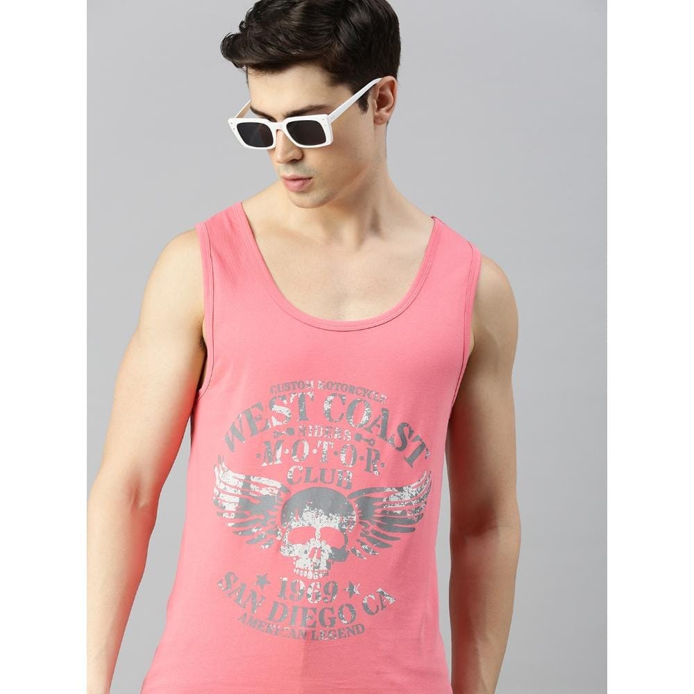 BLACK RADIO Mens Scoop Neck Sleeveless Graphic Printed Pink T-Shirt