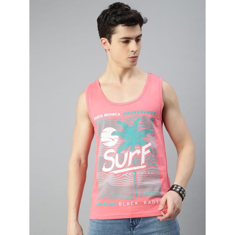 BLACK RADIO Mens Scoop Neck Sleeveless Graphic Printed Pink T-Shirt