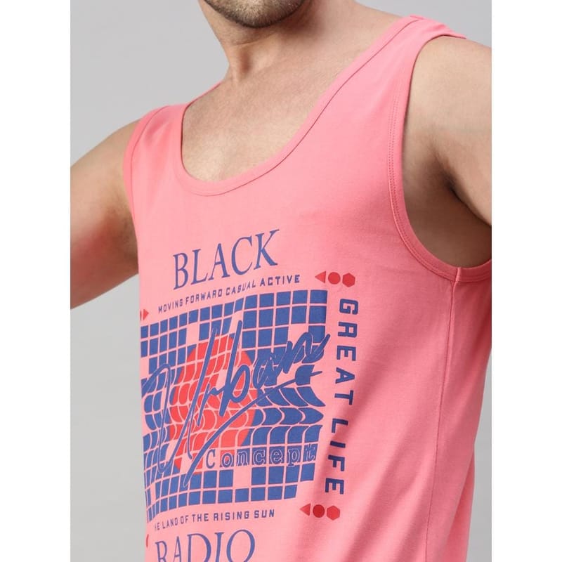 BLACK RADIO Mens Scoop Neck Sleeveless Graphic Printed Pink T-Shirt