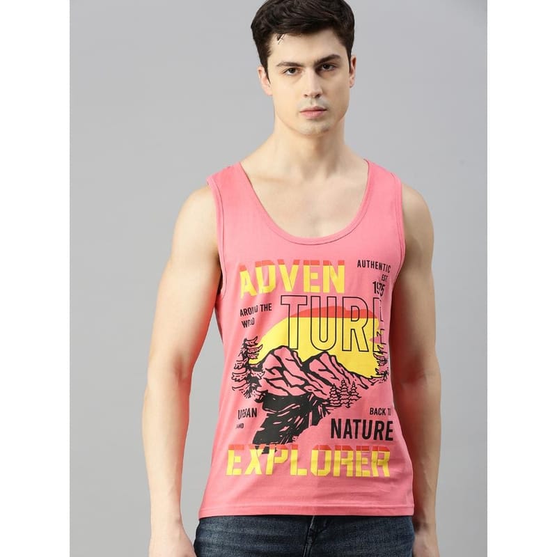 BLACK RADIO Mens Scoop Neck Sleeveless Graphic Printed Pink T-Shirt