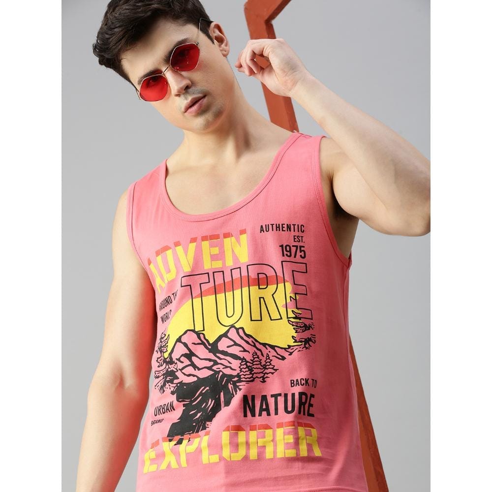 BLACK RADIO Mens Scoop Neck Sleeveless Graphic Printed Pink T-Shirt