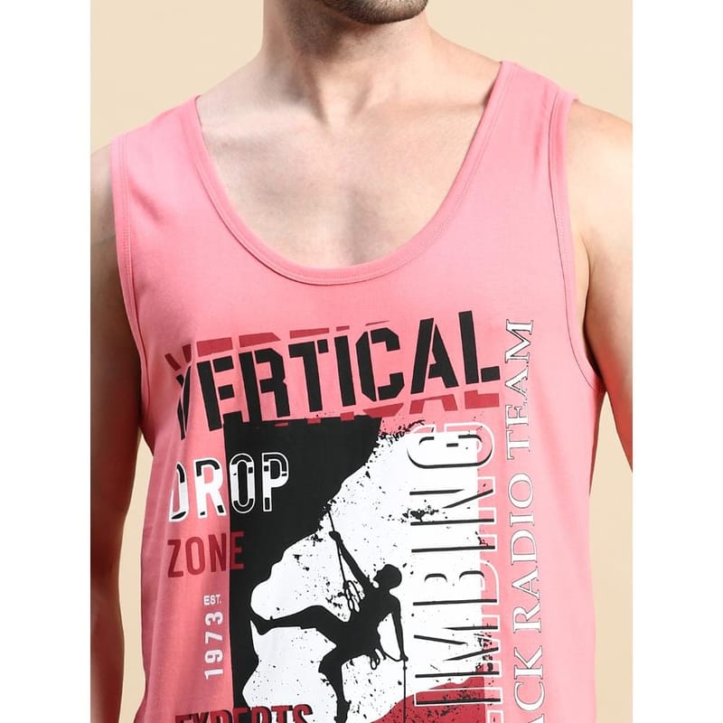 BLACK RADIO Mens Scoop Neck Sleeveless Graphic Printed Pink T-Shirt