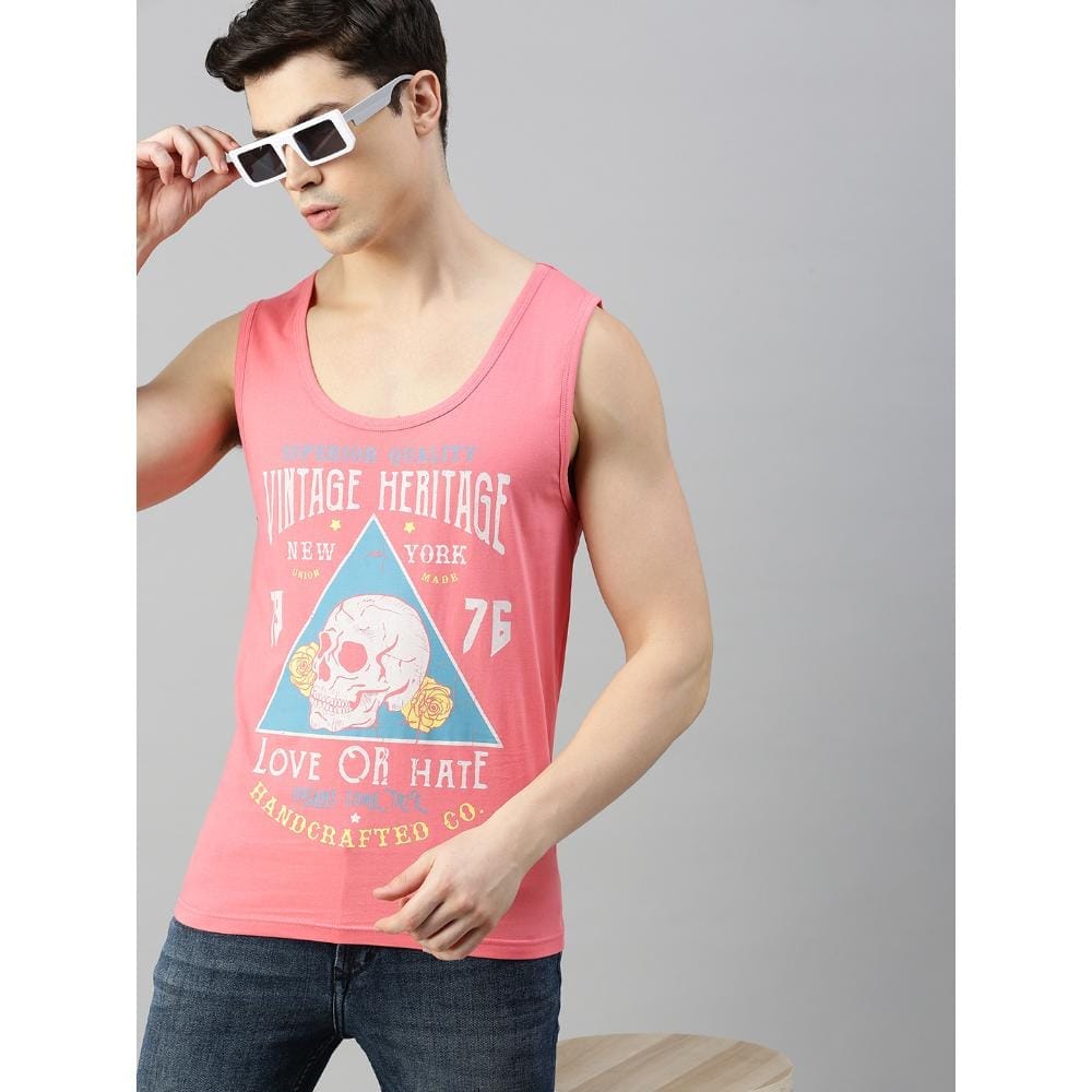 BLACK RADIO Mens Scoop Neck Sleeveless Graphic Printed Pink T-Shirt