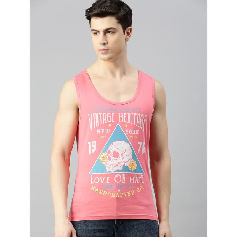 BLACK RADIO Mens Scoop Neck Sleeveless Graphic Printed Pink T-Shirt