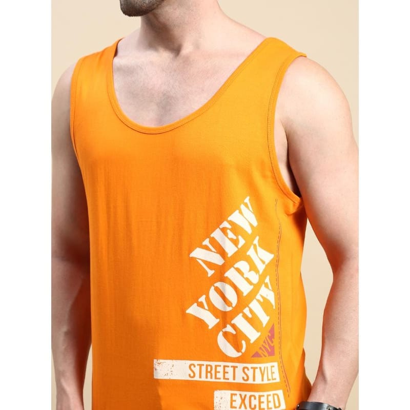 BLACK RADIO Mens Scoop Neck Sleeveless Graphic Printed Orange T-Shirt