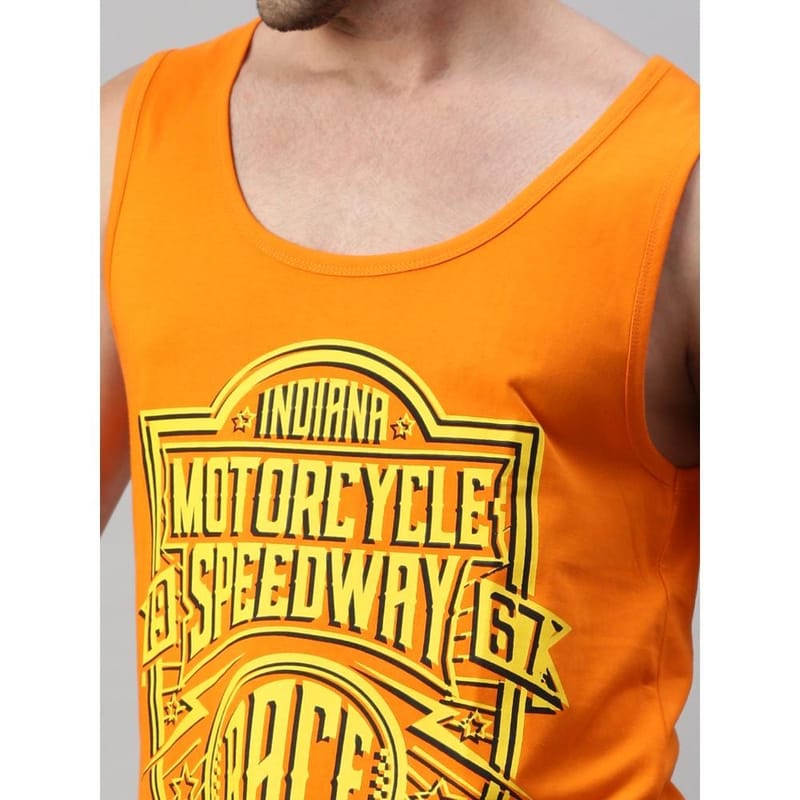 BLACK RADIO Mens Scoop Neck Sleeveless Graphic Printed Orange T-Shirt