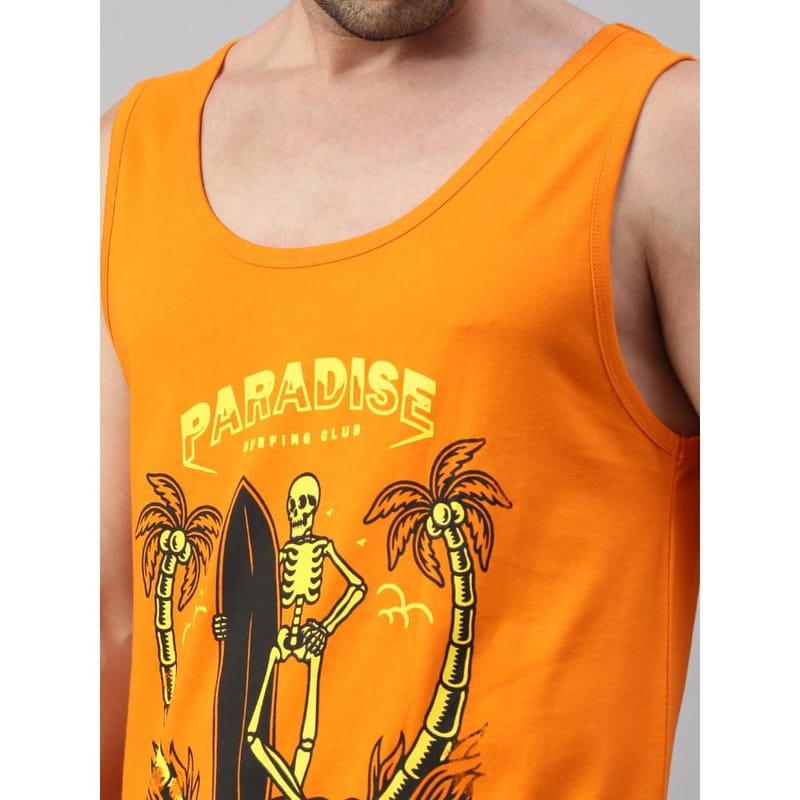 BLACK RADIO Mens Scoop Neck Sleeveless Graphic Printed Orange T-Shirt