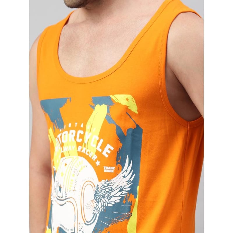 BLACK RADIO Mens Scoop Neck Sleeveless Graphic Printed Orange T-Shirt