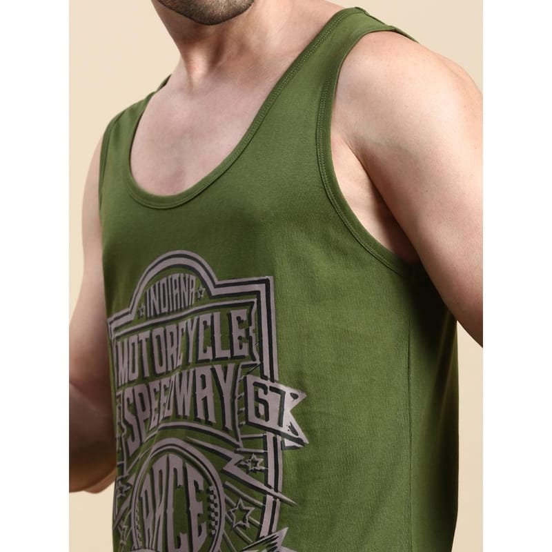 BLACK RADIO Mens Scoop Neck Sleeveless Graphic Printed Olive T-Shirt