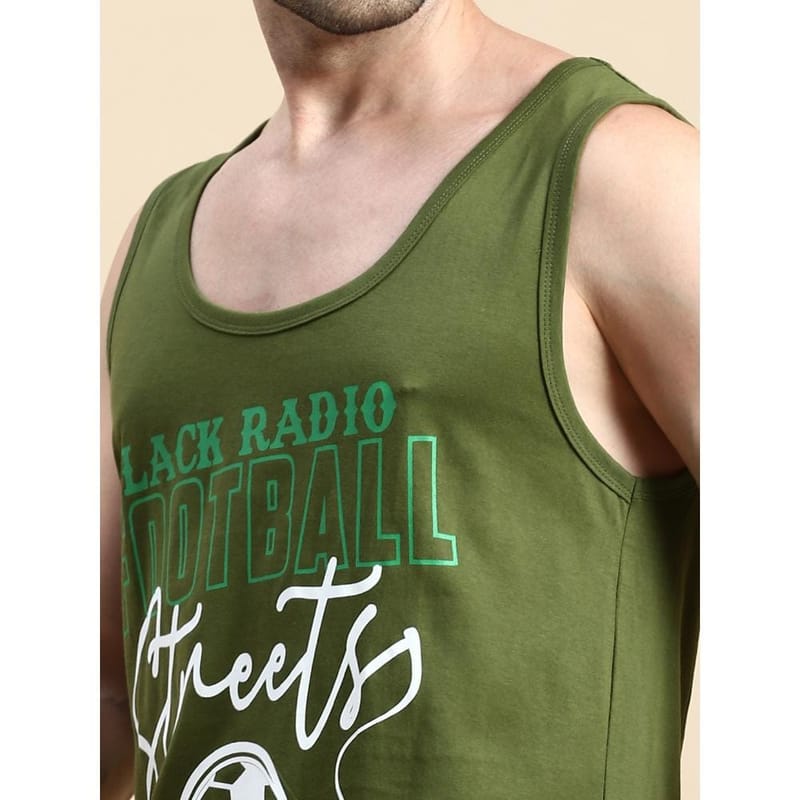 BLACK RADIO Mens Scoop Neck Sleeveless Graphic Printed Olive T-Shirt