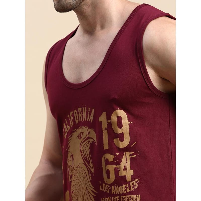 BLACK RADIO Mens Scoop Neck Sleeveless Graphic Printed Maroon T-Shirt