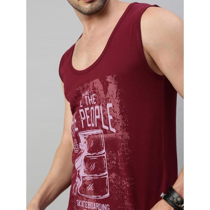 BLACK RADIO Mens Scoop Neck Sleeveless Graphic Printed Maroon T-Shirt